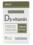 Elexir D3-vitamin 2500 IE Månadsförpackning 30 kapslar